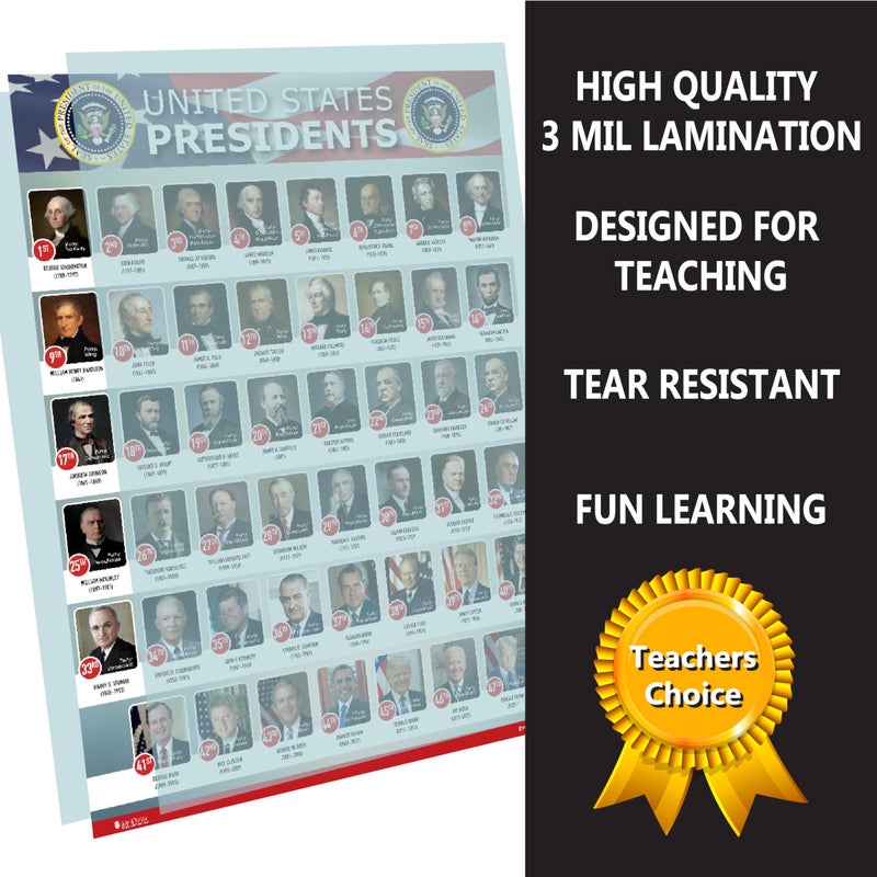 Young N Refined USA Presidents of the united states Of America poster New 2025 chart LAMINATED Classroom LARGE portrait school wall decoration learning history flag metal 2024 18x24 - Image 3